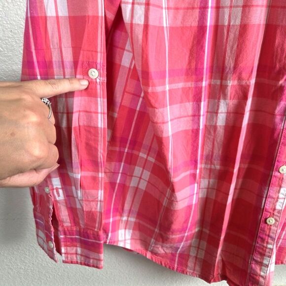 Tommy Hilfiger Women's Classic Fit Button Down Roll Tab Pink Plaid Shirt Large - Picture 5 of 9